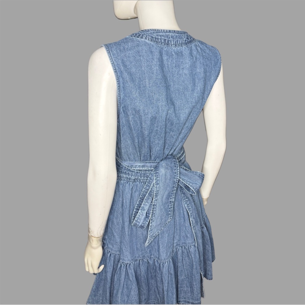 Avec Les Filles Blue Denim Tie Waist Wrap‎ Mini Dress - Picture 7 of 9